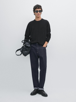 Massimo Dutti Свитер из смесовой шерсти с круглым вырезом, черный