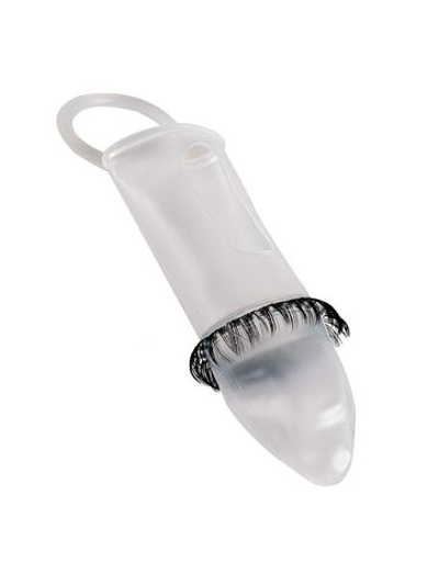 Закрытая насадка на пенис с подхватом мошонки и стимулирующими «ресничками» (Цвет: белый)