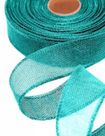 Лента Льняная 4см х 28м с проволокой (Бирюзовый)