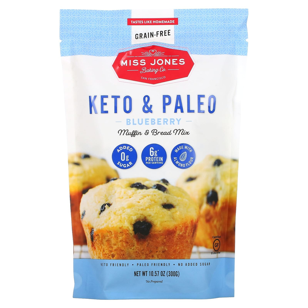 Miss Jones Baking Co, Keto & Paleo, смесь хлеба и кексов с голубикой, 300 г (10,57 унции)