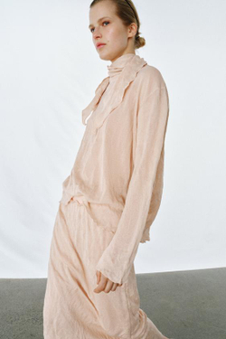 ZARA ЮБКА МИДИ ИЗ ЖАТОГО ТРИКОТАЖА, ТЕЛЕСНО-РОЗОВЫЙ