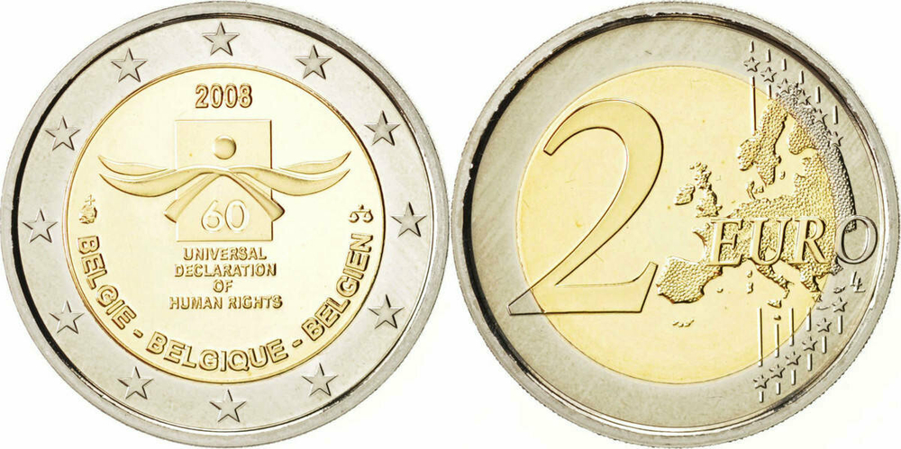 Бельгия 2 евро 2008 60 лет Всеобщей Декларации Прав Человека aUNC