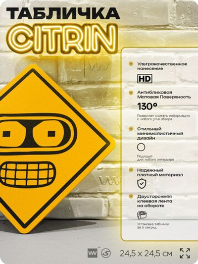 Табличка декоративная "Бендер из Футурамы" на дверь и стену, прикольная штука в подарок фанату, декоративный знак, 24,5х24,5 см, пластиковая, Айдентика Технолоджи