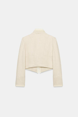 ZARA КОРОТКИЙ БЛЕЙЗЕР С ВОЛАНАМИ, СВЕТЛО-БЕЖЕВЫЙ