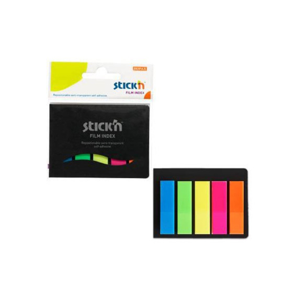 Закладки с л/к 12*45 Stick`n пласт. 5 цв.по 25л. в боксе блистере 21076