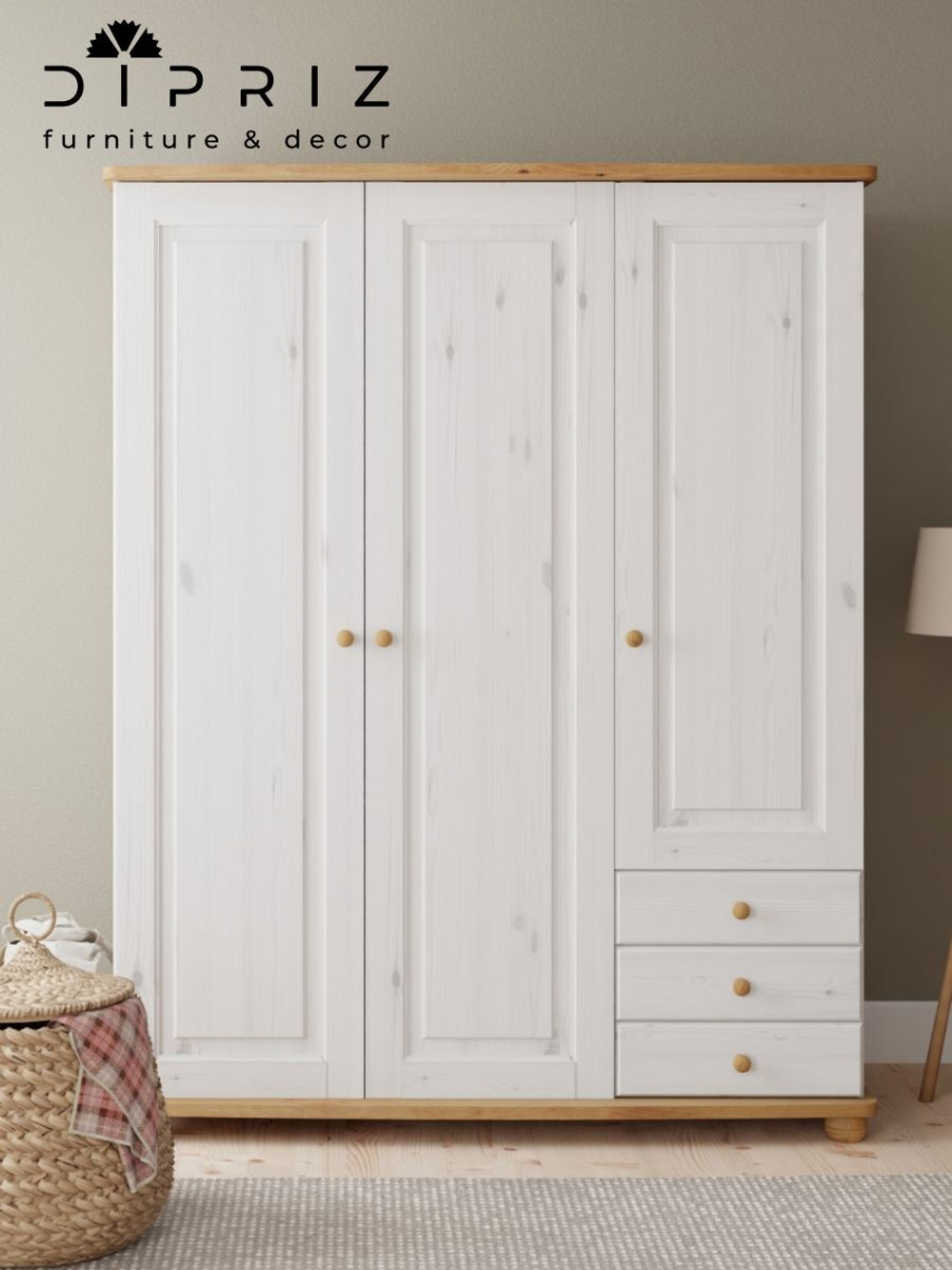 Шкаф 3 двери с ящиками деревянный Фалко, белый