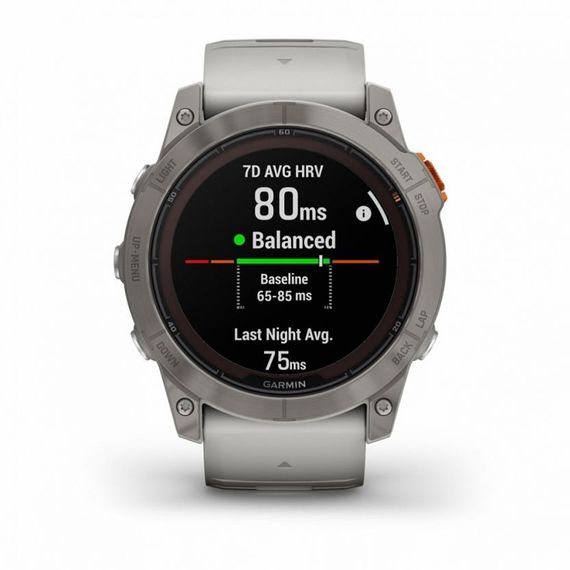 Garmin Fenix 7X Pro Sapphire Solar – титановый корпус, серо-оранжевый ремешок