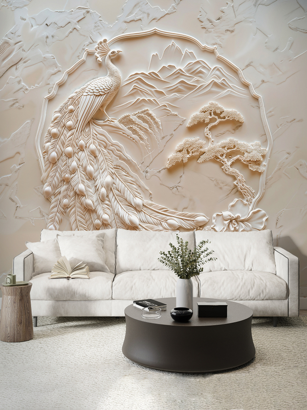 Бежевые фотообои птица из мрамора