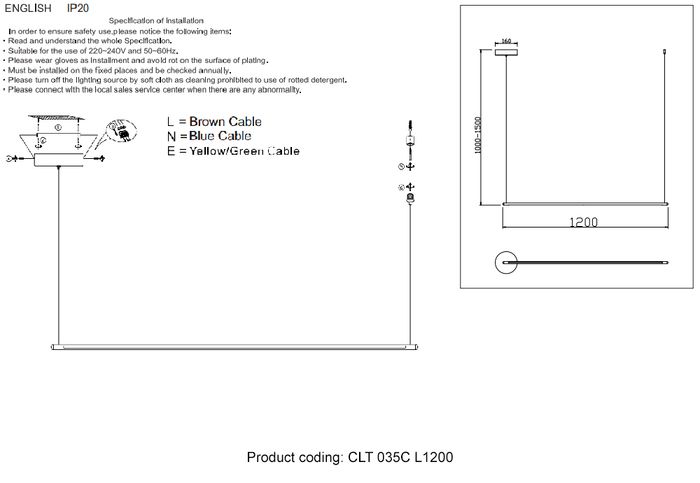 Светильник подвесной Crystal Lux CLT 035C L1200 BL