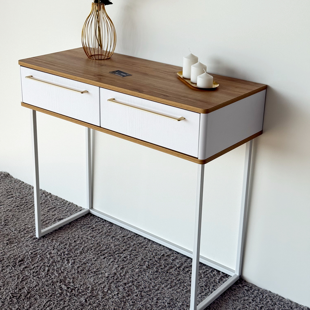 Туалетный столик консоль ROYAL 5211 эко (Дуб Кантри-Белый-р.золото)