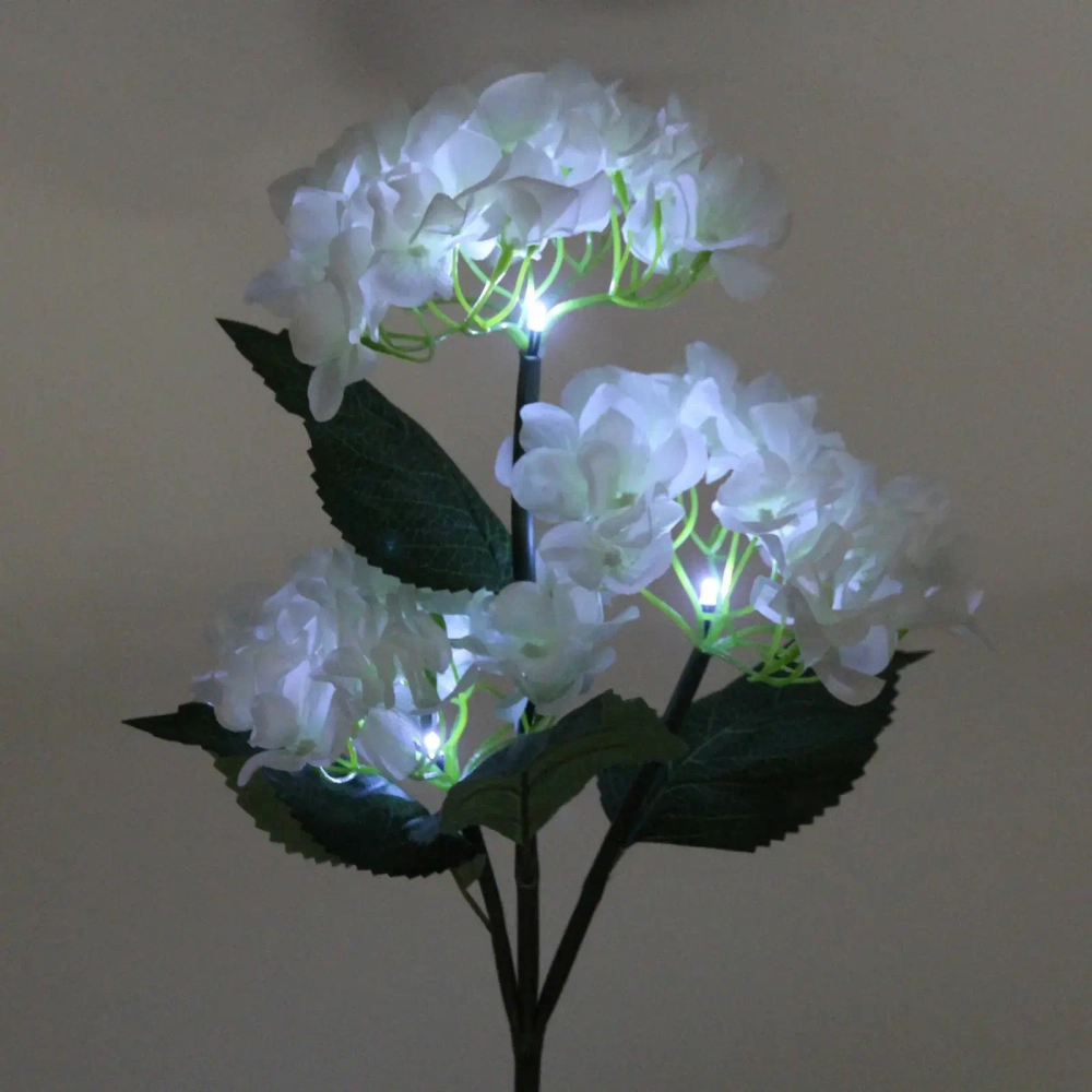 Светильник на солн.батарее (фигура на спице с подсветкой) «Кустовая гортензия» 75 см, Белый (свечение белое)