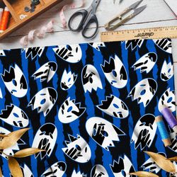 Ткань атлас белые призраки на полосатом фоне