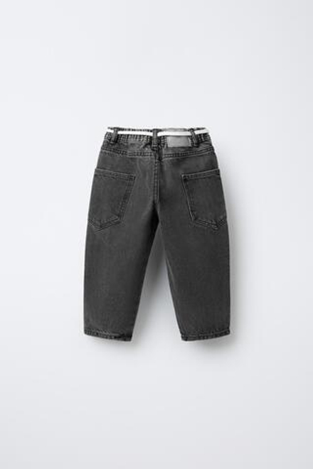 ZARA ДЖИНСЫ BAGGY С РЕМНЕМ, ЧЕРНЫЙ