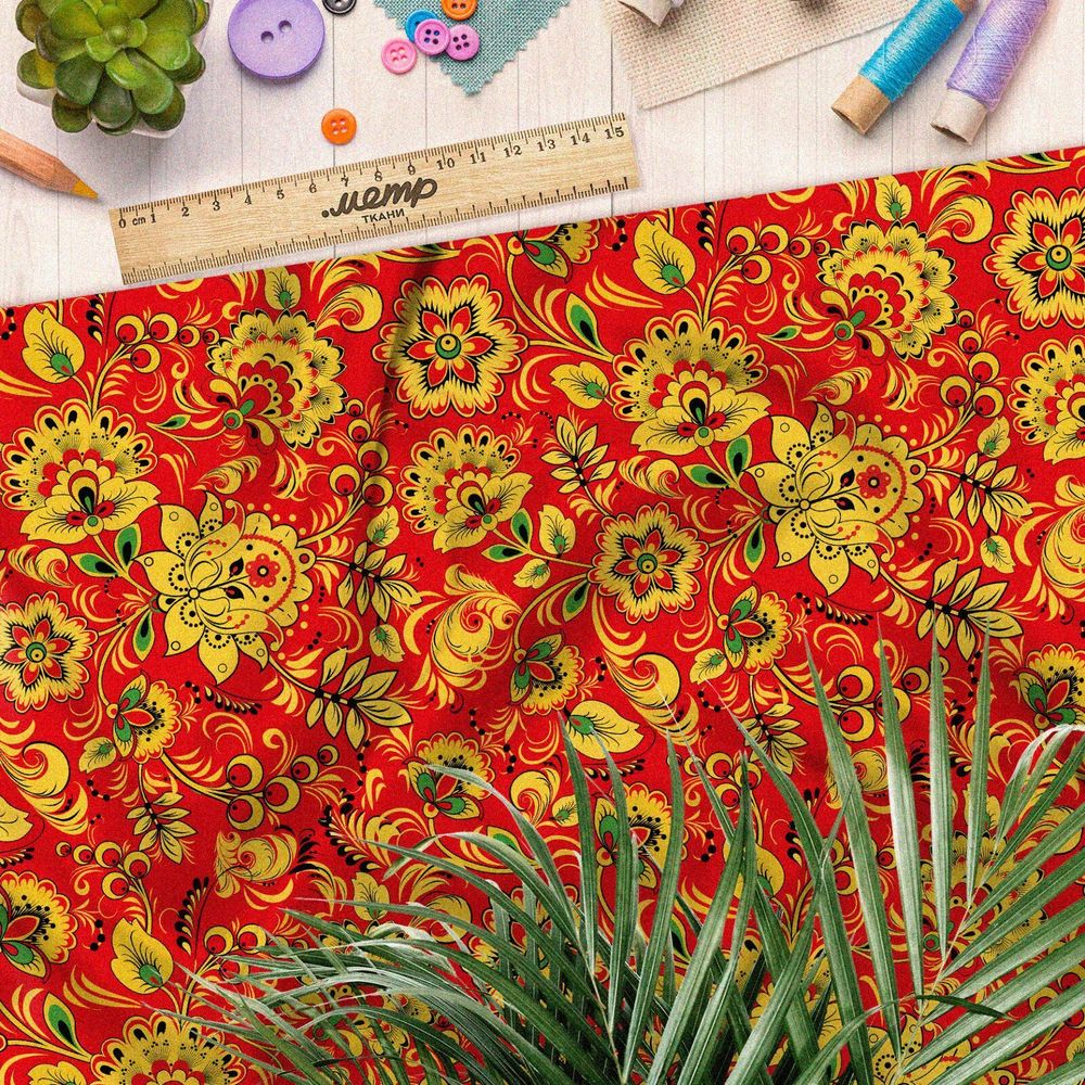 Ткань дюспо хохломская роспись