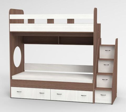 Трехъярусная кровать КарИВи Юниор Бодего Темный Белое Дерево