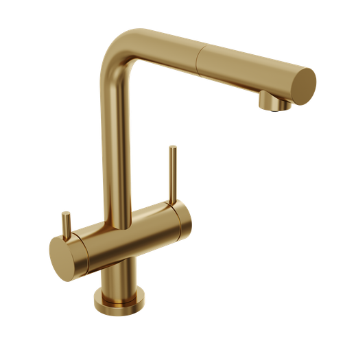 Смеситель для кухни Abelsberg Pura OTF70709BG c вытяжным изливом и возможностью подключения фильтра для воды, цвет королевское золото, PVD покрытие