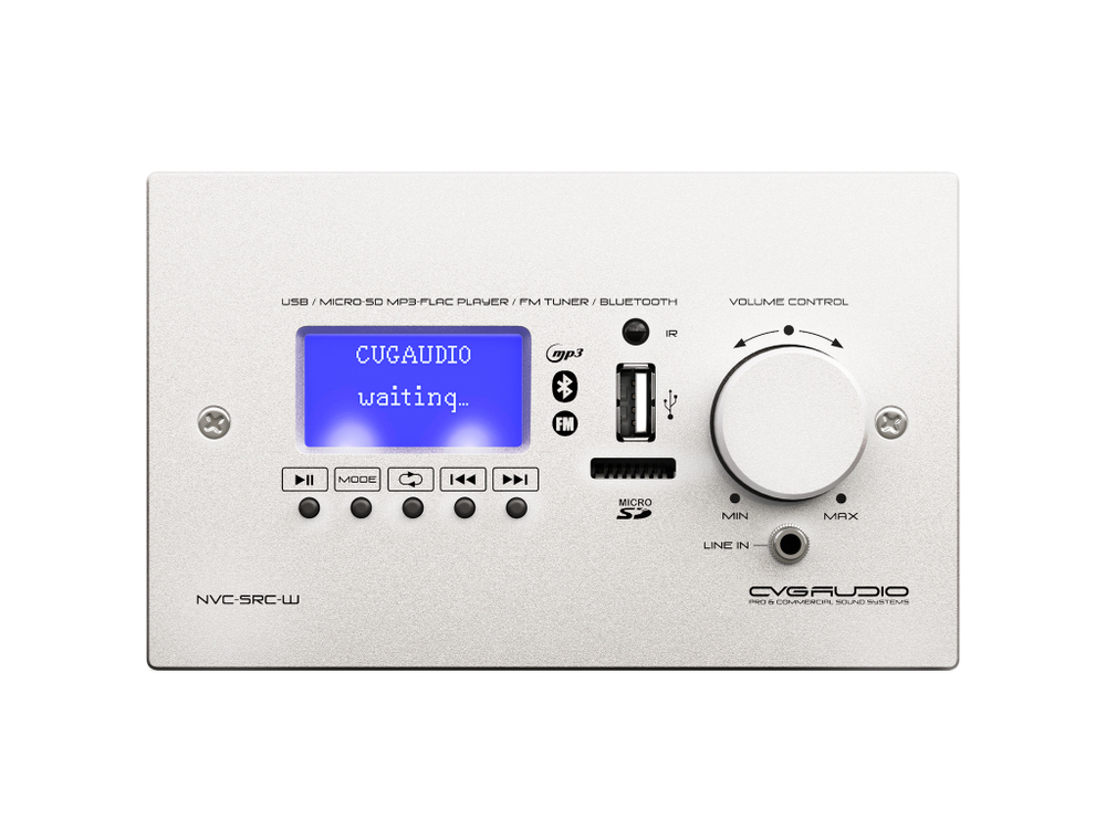 CVGAUDIO NVC-SRC-W Внешний настенный MP3/BLUETOOTH/FM модуль с регулятором громкости для микшеров-усилителей NEXT/M, алюминий светлый