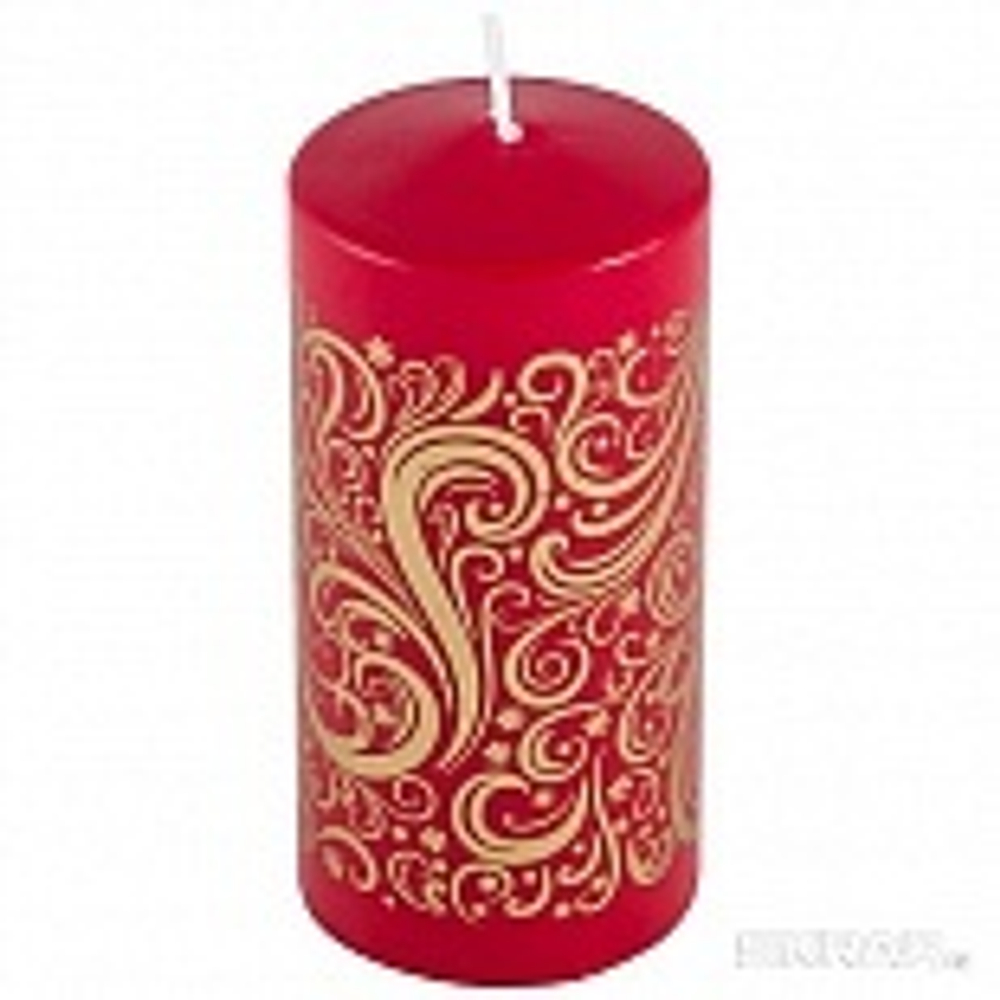 Свеча Deco Christmas 56*120 Зимние узоры-1 (золото на бордовом) 8324 (12)