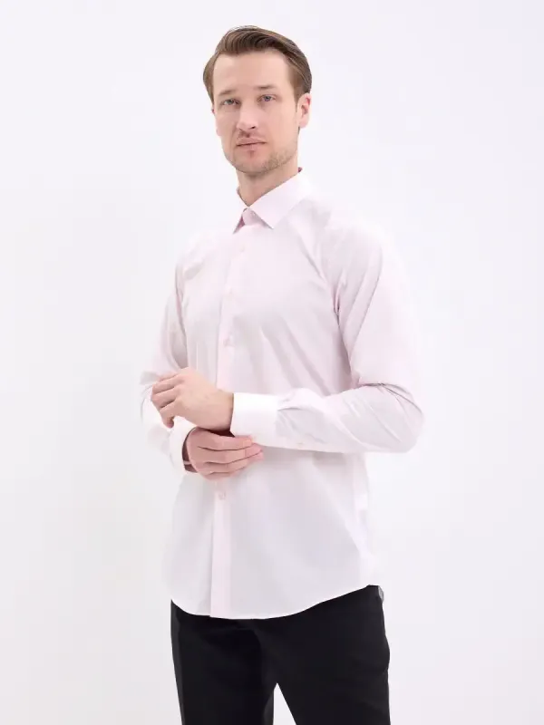Рубашка на высокий рост LONG SLIM FIT с длинным рукавом, бледно-розовая