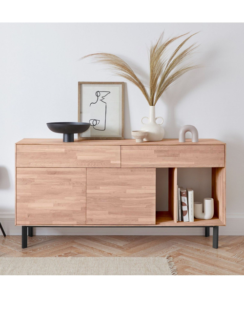 Комод с 2 ящиками Виби 165х42х84 см из массива дуба, тумба под телевизор на металлических ножках в стиле лофт