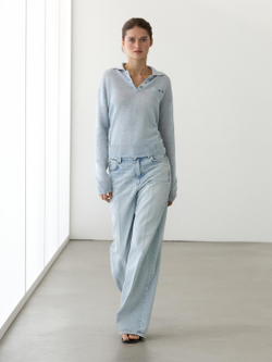 Massimo Dutti Тонкий свитер изо льна с воротником поло, выцветший синий