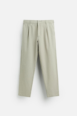 ZARA БРЮКИ ИЗ РЕЛЬЕФНОЙ ТКАНИ С ЗАЩИПАМИ, СЕРОВАТЫЙ