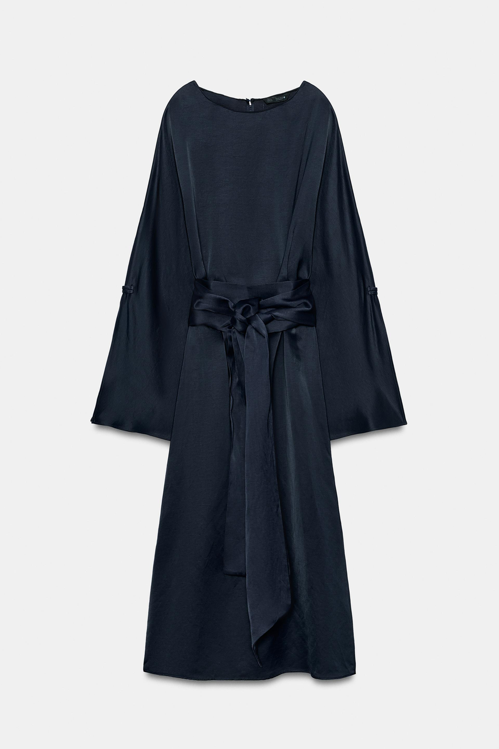 ZARA ПЛАТЬЕ МИДИ ИЗ СМЕСОВОГО ЛЬНА С ПОЯСОМ — ZW COLLECTION, СИНИЙ