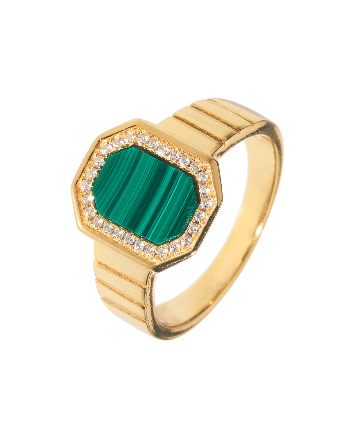 Кольцо печатка, малахит