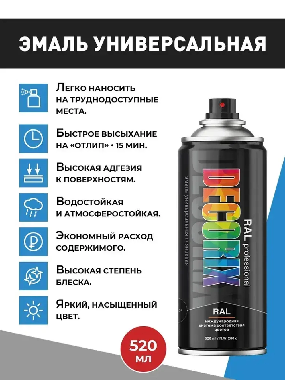 Краска серая RAL 7024 аэрозольная матовая DECORIX - эмаль РАЛ 7024 "Графитовый серый" в баллончике универсальная 520 мл - комплект 2 шт