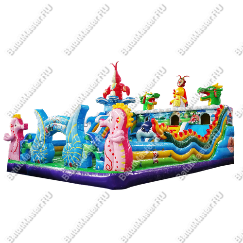 Коммерческий надувной батут "Затерянный остров, три горки" 12*7*7 м