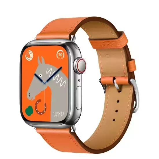 Apple Watch Hermès  Series 9 45mm Silver Stainless Steel Case with Single Tour Orange