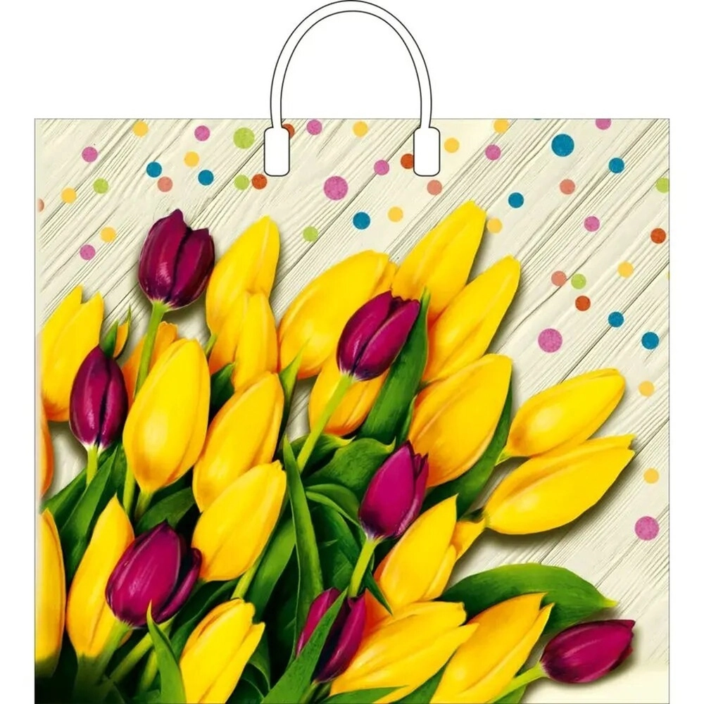 Пакет ПЭ с пластмассовыми ручками 38+10Интерпак ламинация (Ля Ф (комплект 10 шт)