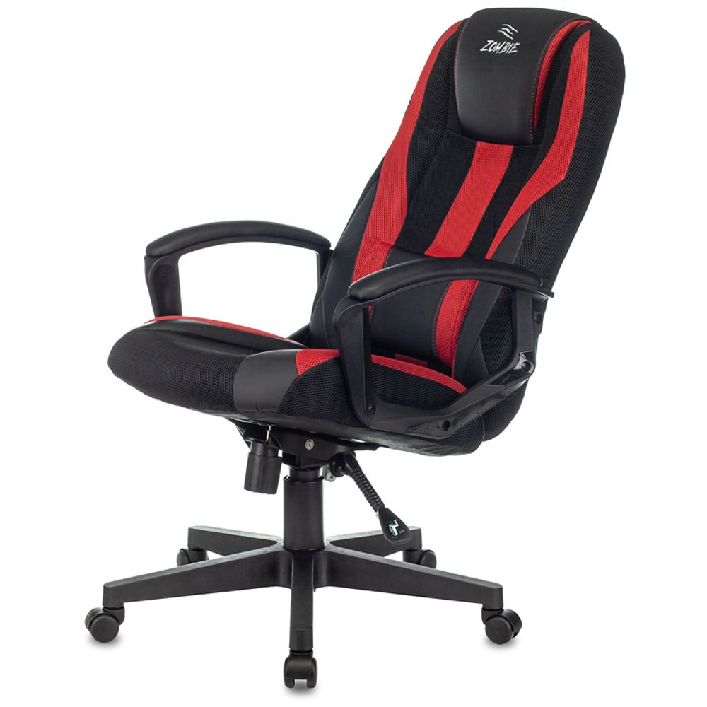 Кресло игровое ZOMBIE 9/BL+RED, PL, ткань/экокожа черный/красный, топ-ган (до 180кг)
