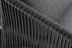 "Милан" диван 3-местный плетеный из роупа, каркас алюминий темно-серый (RAL7024) муар, роуп темно-серый круглый, ткань темно-серая 027