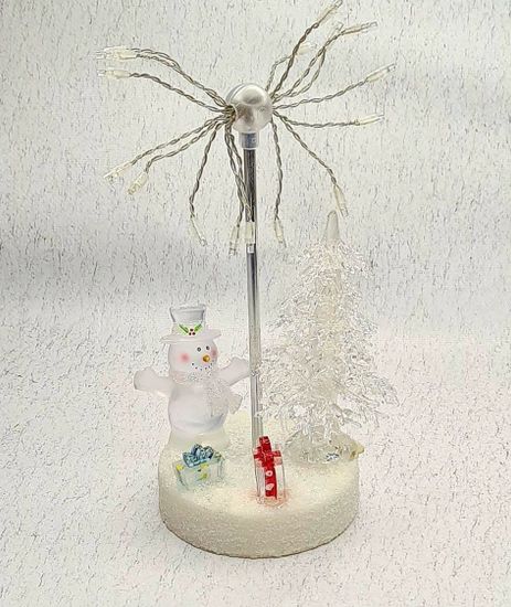 Новогодняя композиция елка и снеговик с подарками со светодиодами 13х11х22 см