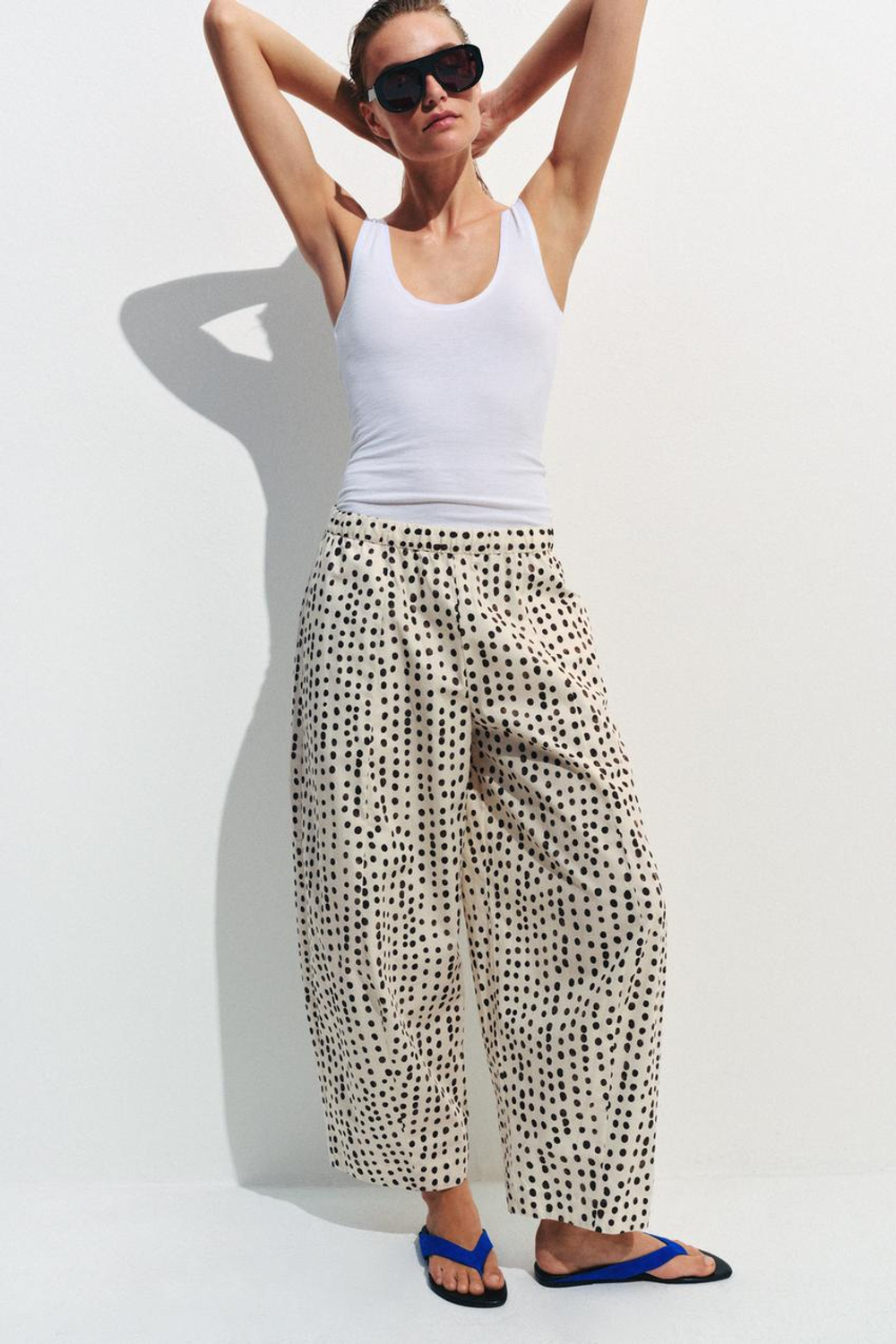 ZARA БРЮКИ В ПИЖАМНОМ СТИЛЕ В ГОРОШЕК — ZW COLLECTION, ЭКРЮ/ЧЕРНЫЙ