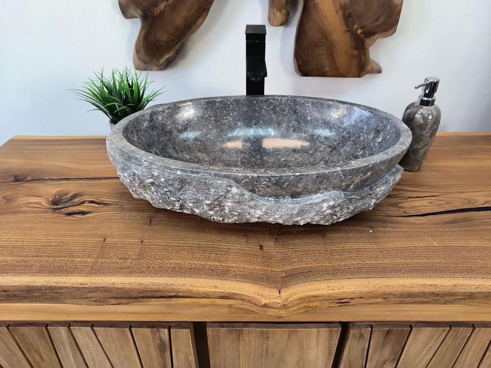Раковина из мрамора Oval Grey Marmo Wave OM-65748 56х36х15 из натурального камня