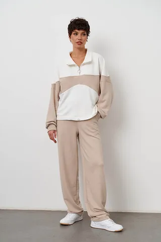 Олимпийка колор-блок бюстье цвета серо-беж/крем