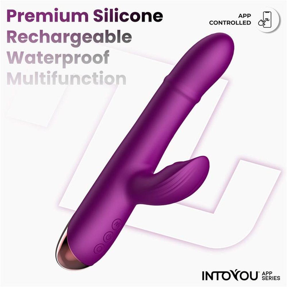 Фиолетовый интерактивный вибратор-кролик с кольцом из бусин и пульсацией Sendel