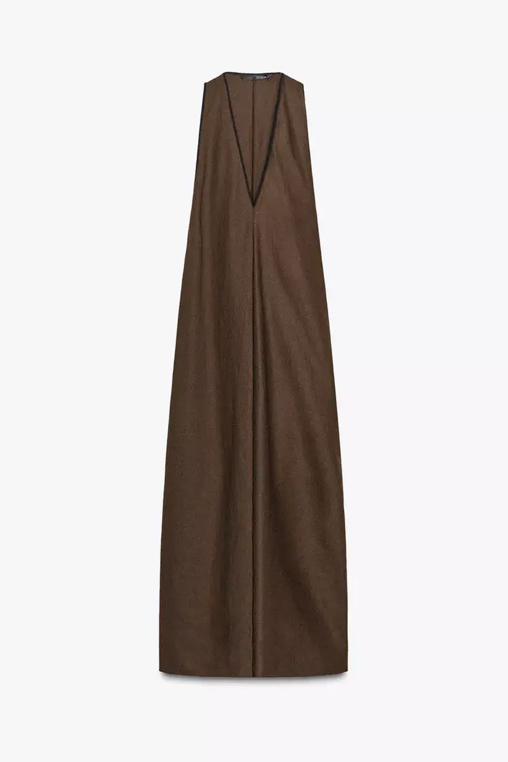 ZARA ПЛАТЬЕ МИДИ ИЗ СМЕСОВОГО ЛЬНА — ZW COLLECTION, ШОКОЛАДНЫЙ
