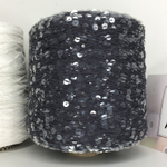 GLAMOUR; 100% хлопок, пайетки 3 мм и 6 мм; 240м/100гр; цвет: нить - графитовый серый, с легким лиловым подтоном, пайетки - прозрачные "Прозрачный блеск"; есть мал. бобинка 217гр.S923