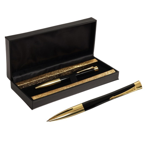 Ручка подарочная шариковая в кожзам футляре поворотная ПБ U, корпус черный/золото  9129075