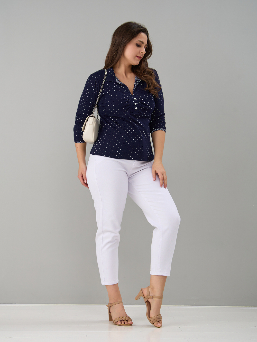 Блузка БЛ-015/синийгорошек-веточки