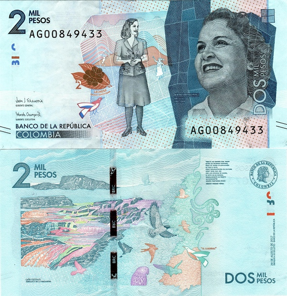 Колумбия 2000 песо 2015-2021 Дебора Аранго Перес UNC