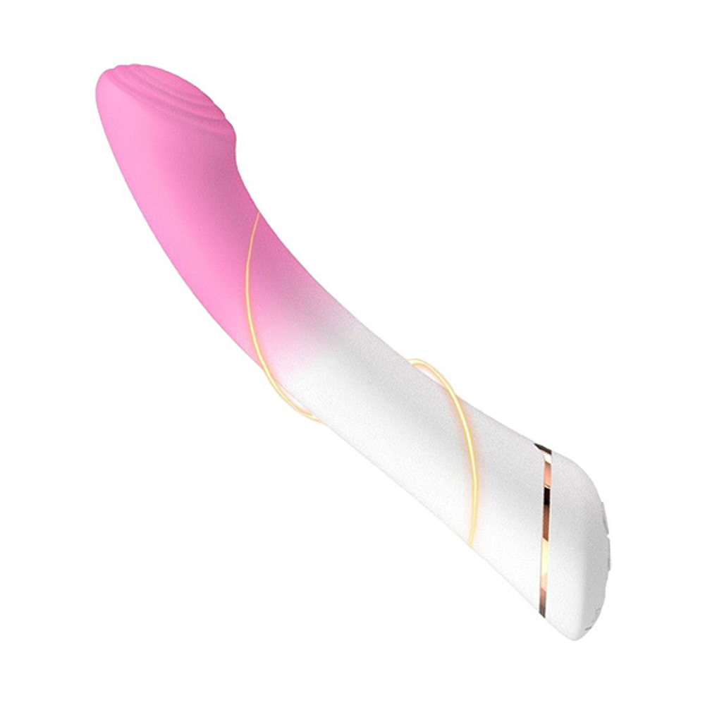 Бело-розовый изогнутый силиконовый вибромассажер 18,7см Silicone Toys USK-V26