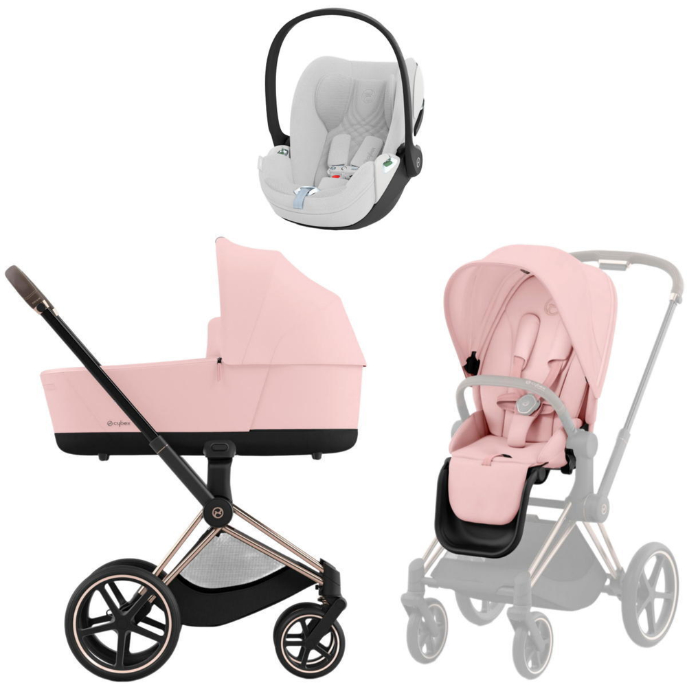 Коляска 3 в 1 Cybex Priam IV Rosegold complete и автокресло Cloud T i-Size Platinum White Plus Peach Pink