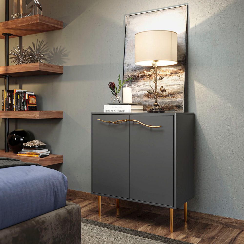 Комод Арт Стайл с 2 полками Серый Амбер