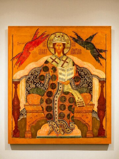 Спас на Престоле Иисус Христос Вседержитель. Деревянная икона на левкасе