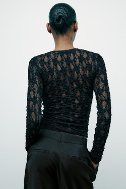 ZARA КРУЖЕВНОЙ ТОП, ЧЕРНЫЙ