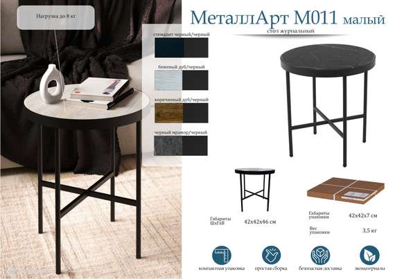 Стол журнальный МеталлАрт М011 стемалит черный/черный